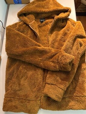 Forever 21 Kids Plush Hooded Teddy Jacket in Camel
